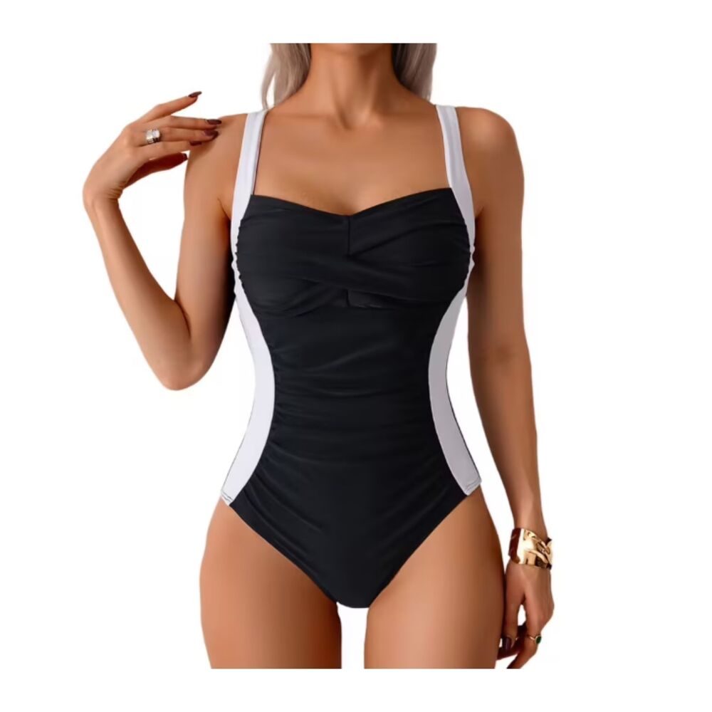 NEW Daci One Piece Swimsuit Black White Tummy Control 18W Adjust Straps